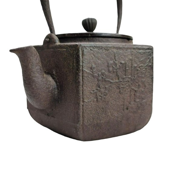 Japanese Cast Iron Teapot Copper Signed Hexagonal Antique Tetsubin CT407 - Picture 3 of 13